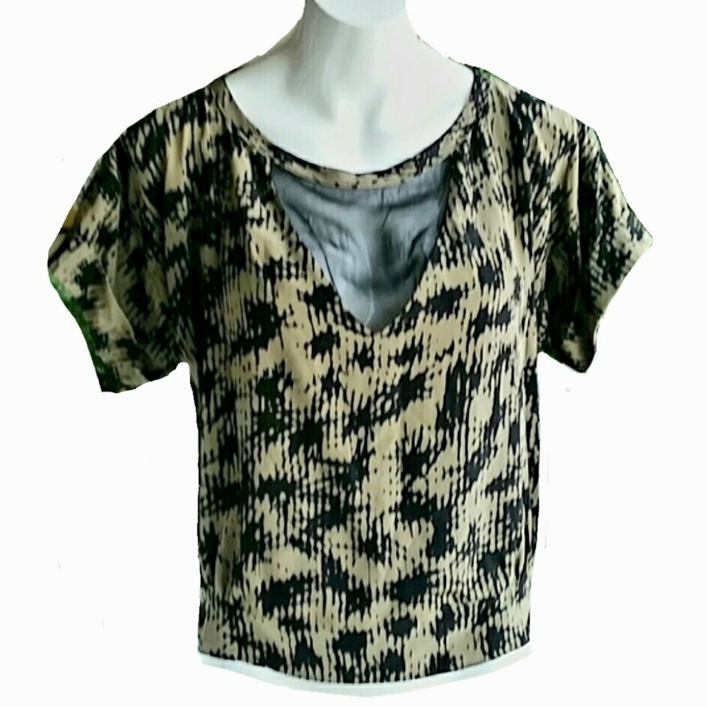 Myne Ashley Ann Silk Blouse Sheer Mesh Detail Size 0